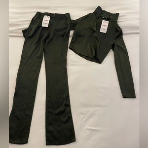 NWT FITTED HUNTER GREEN ZARA PANT SET